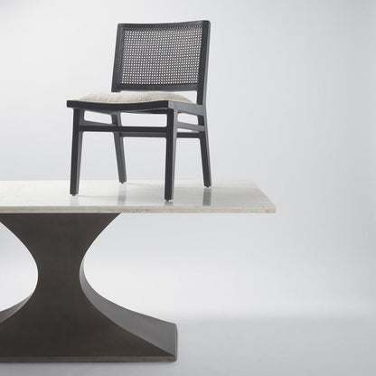 Set of Two Beige And Black Fabric Solid Wood And Rattan Dining Side Chairs HomeRoots