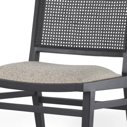 Set of Two Beige And Black Fabric Solid Wood And Rattan Dining Side Chairs HomeRoots
