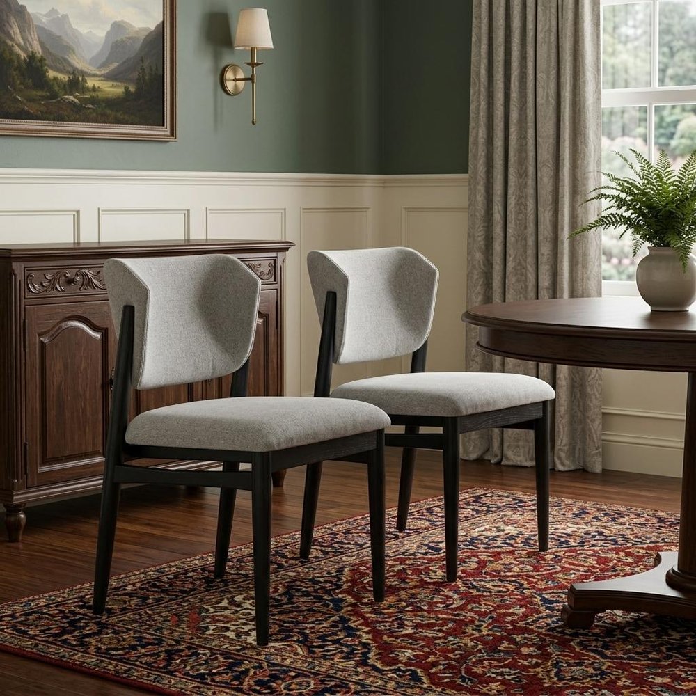 Set of Two Gray And Black Fabric And Solid Wood Dining Side Chairs HomeRoots