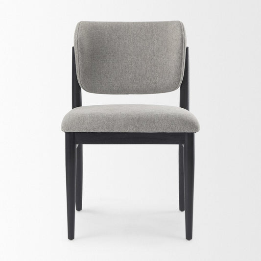 Set of Two Gray And Black Fabric And Solid Wood Dining Side Chairs