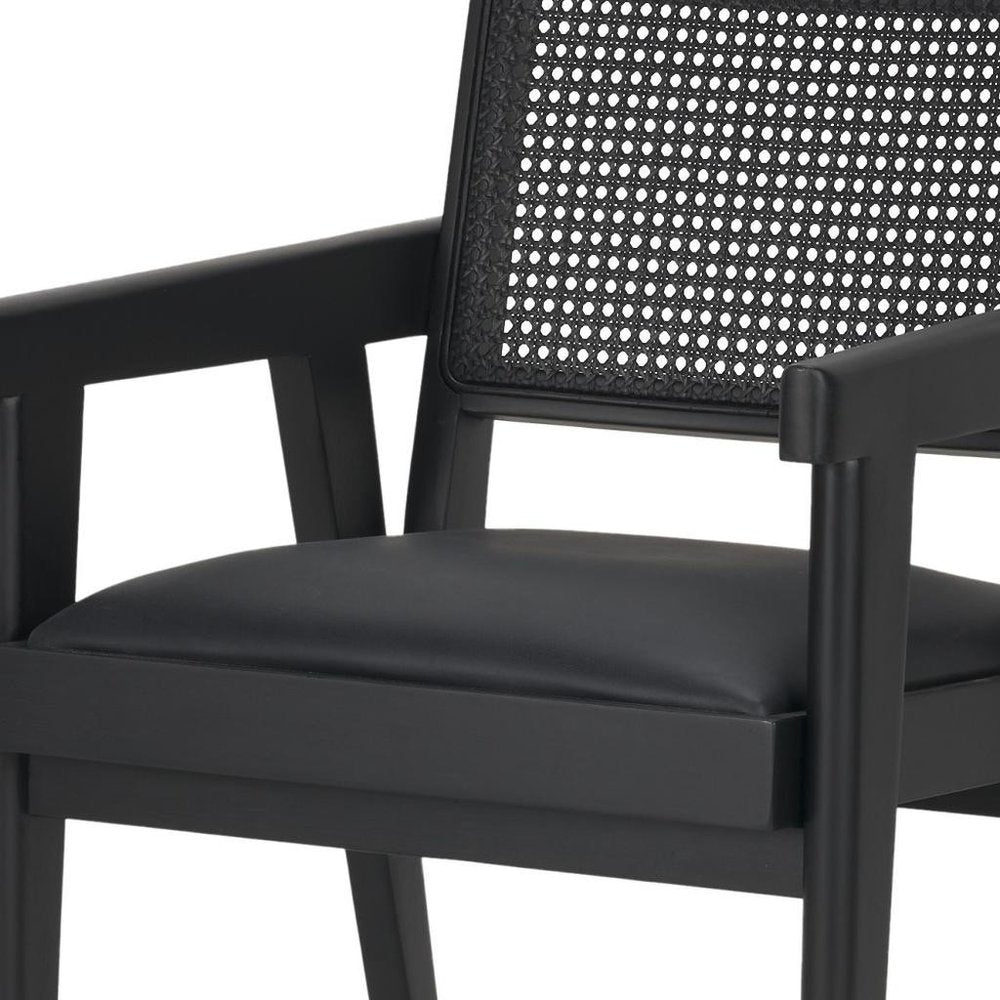 Black Leather Solid Wood And Rattan Dining Arm Chair HomeRoots