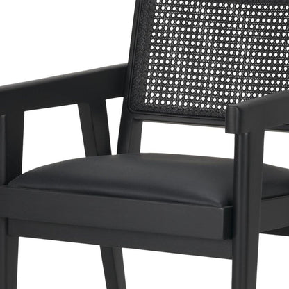 Black Leather Solid Wood And Rattan Dining Arm Chair HomeRoots