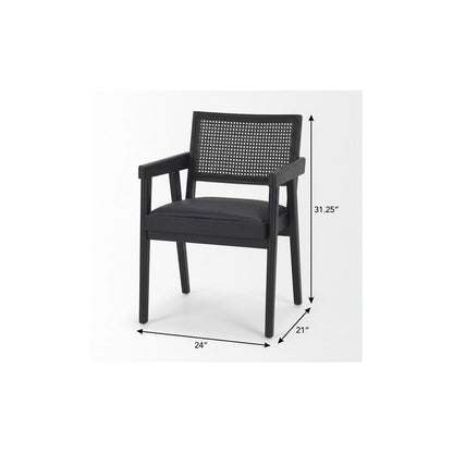 Black Leather Solid Wood And Rattan Dining Arm Chair HomeRoots