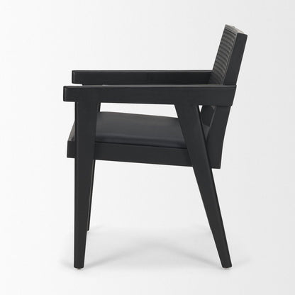 Black Leather Solid Wood And Rattan Dining Arm Chair HomeRoots