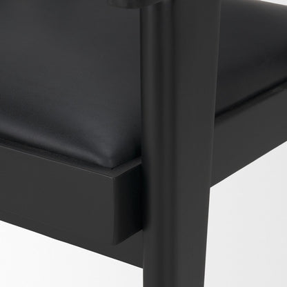 Black Leather Solid Wood And Rattan Dining Arm Chair HomeRoots