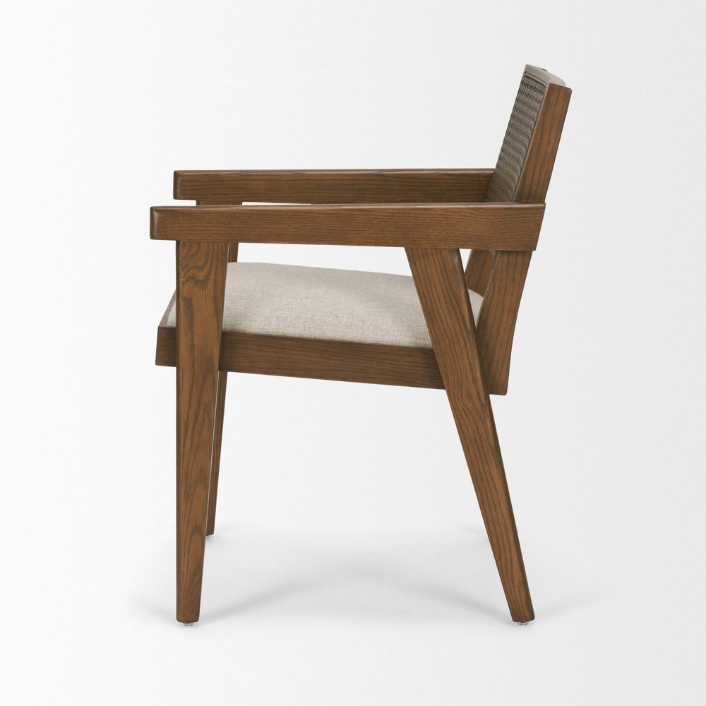 Black Leather Solid Wood And Rattan Dining Arm Chair HomeRoots