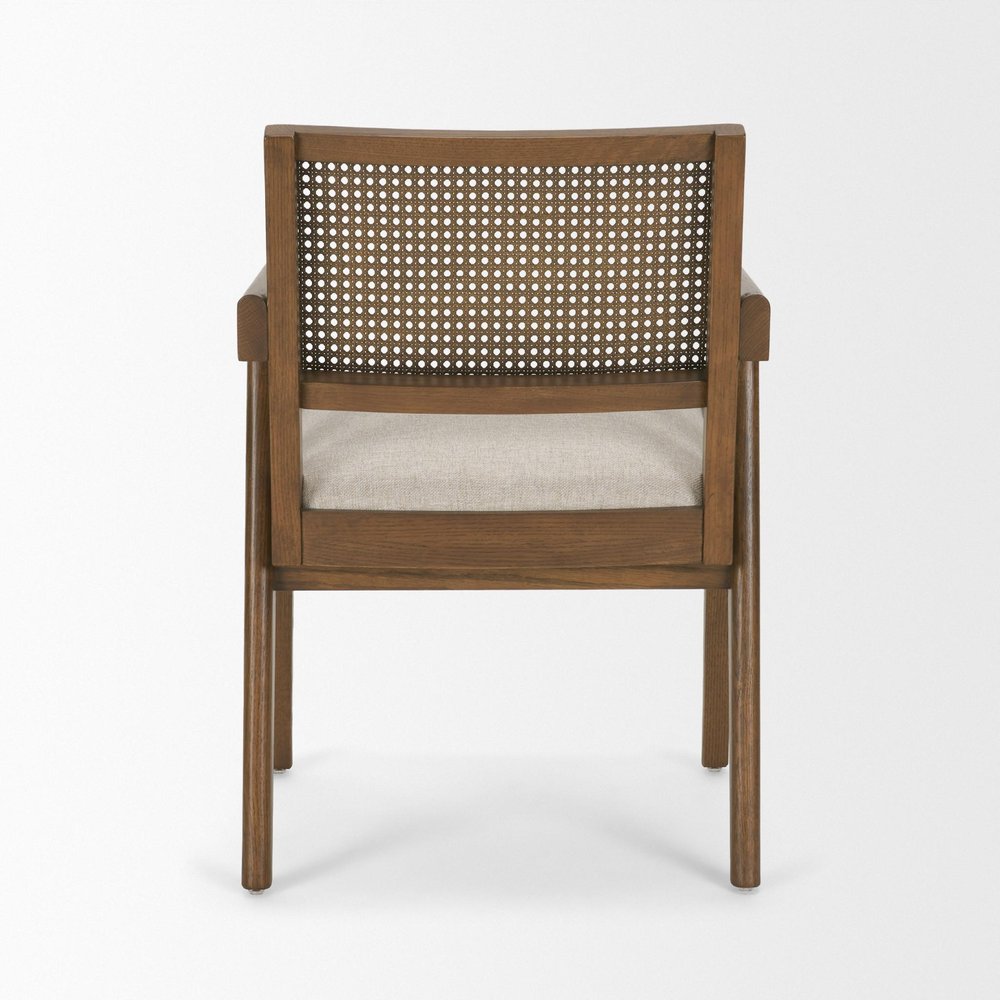 Black Leather Solid Wood And Rattan Dining Arm Chair