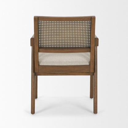 Black Leather Solid Wood And Rattan Dining Arm Chair