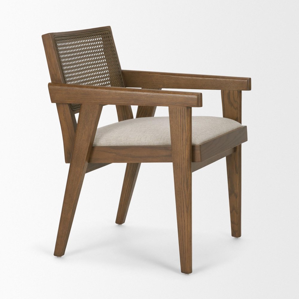 Black Leather Solid Wood And Rattan Dining Arm Chair — view 14
