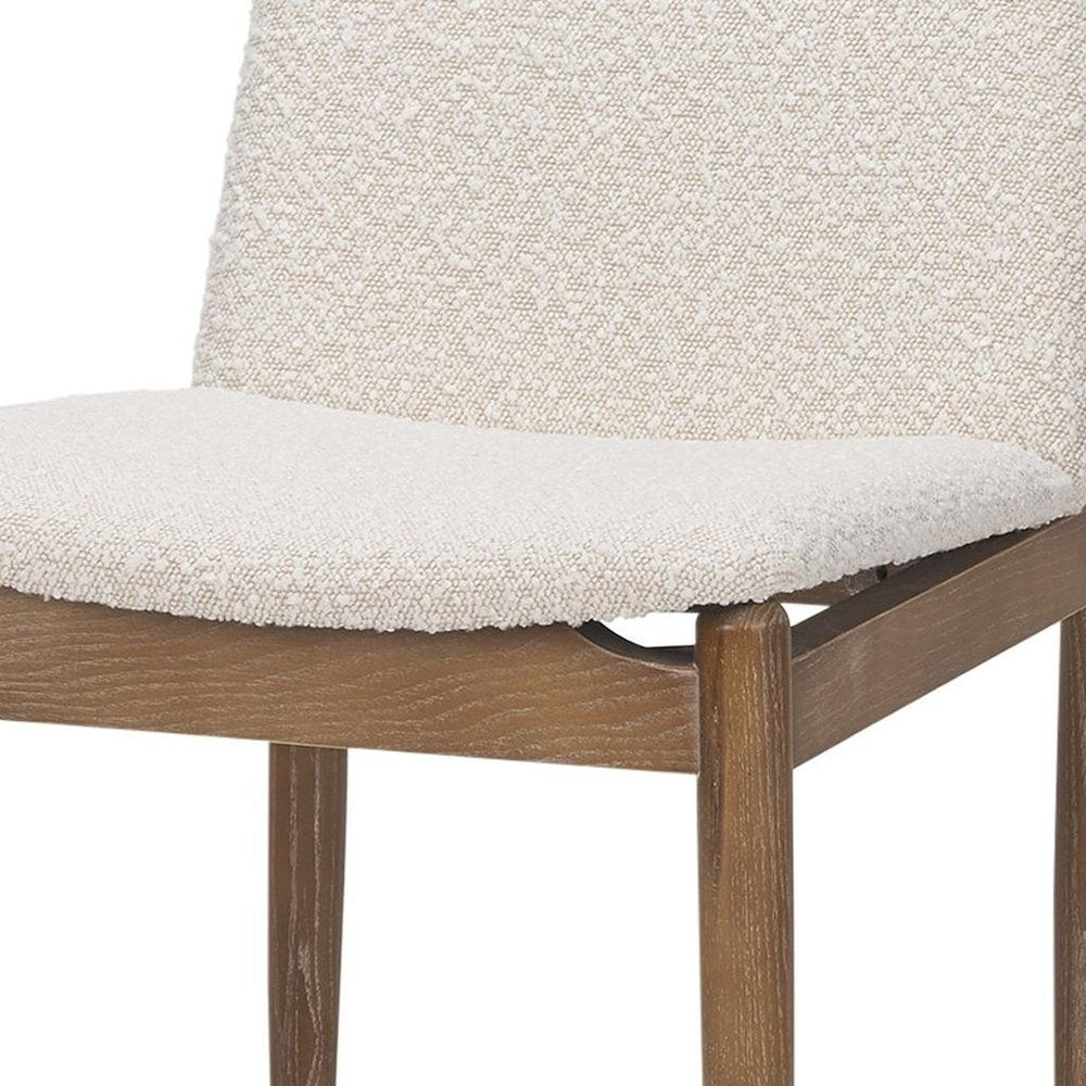 Set of Two Cream And Brown Boucle And Solid Wood Dining Side Chairs — view 8