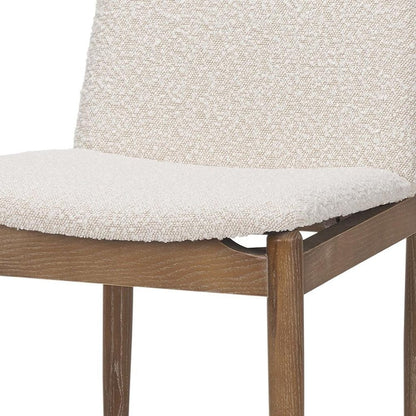 Set of Two Cream And Brown Boucle And Solid Wood Dining Side Chairs