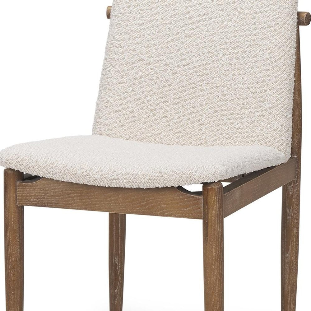 Set of Two Cream And Brown Boucle And Solid Wood Dining Side Chairs HomeRoots