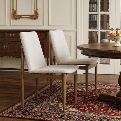 Set of Two Cream And Brown Boucle And Solid Wood Dining Side Chairs HomeRoots