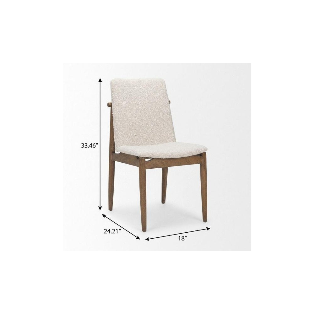 Set of Two Cream And Brown Boucle And Solid Wood Dining Side Chairs — view 11