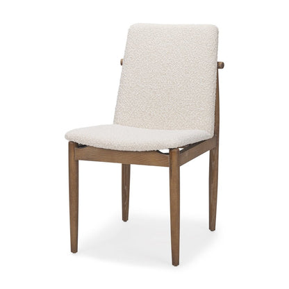 Set of Two Cream And Brown Boucle And Solid Wood Dining Side Chairs HomeRoots