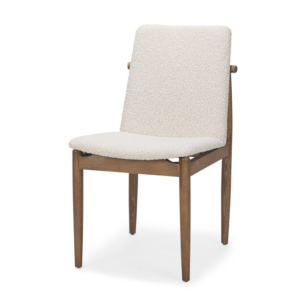 Set of Two Cream And Brown Boucle And Solid Wood Dining Side Chairs — view 1