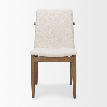 Set of Two Cream And Brown Boucle And Solid Wood Dining Side Chairs