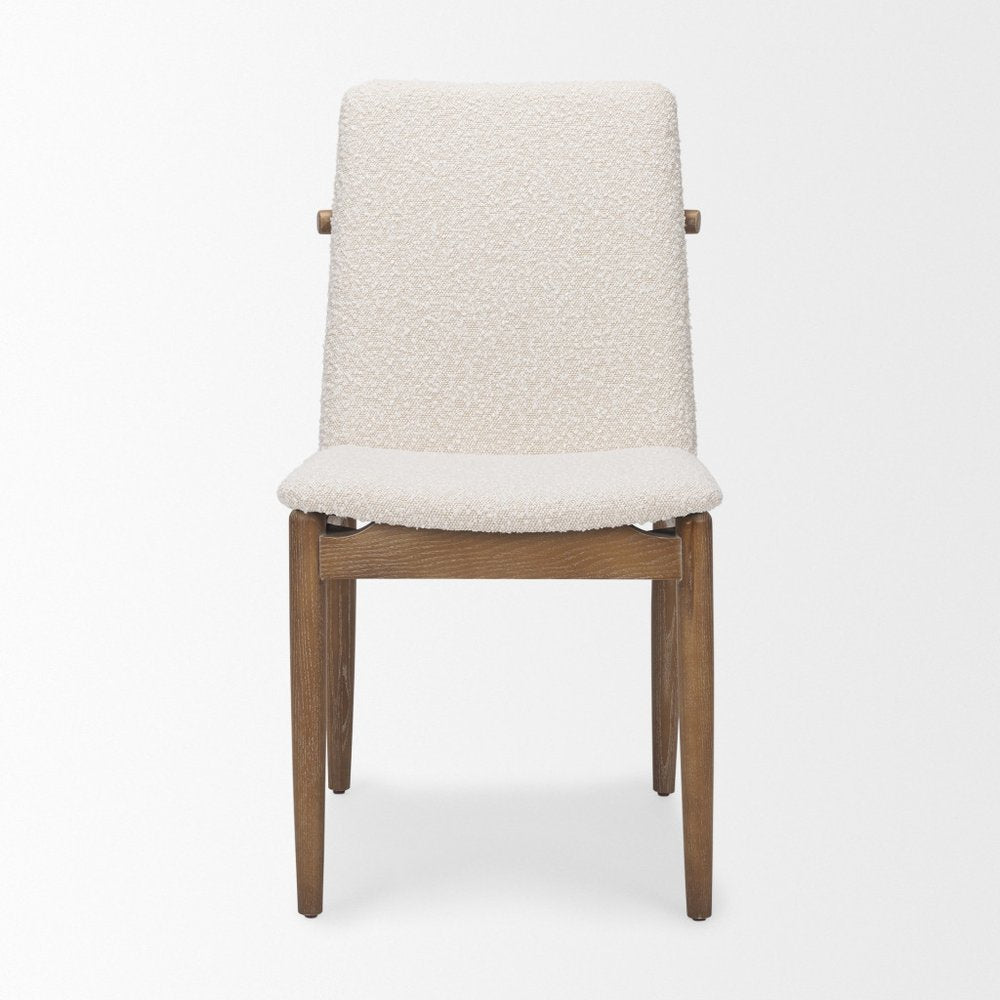 Set of Two Cream And Brown Boucle And Solid Wood Dining Side Chairs — view 2
