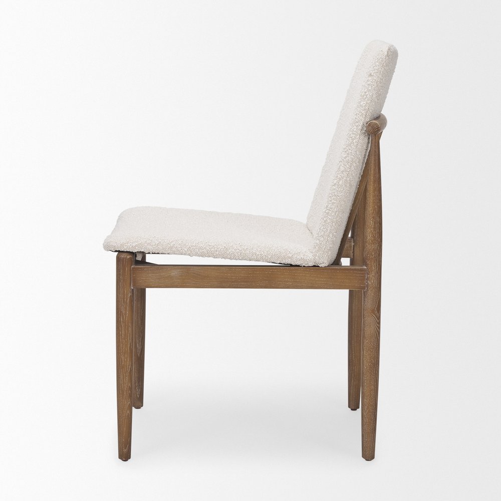 Set of Two Cream And Brown Boucle And Solid Wood Dining Side Chairs — view 3