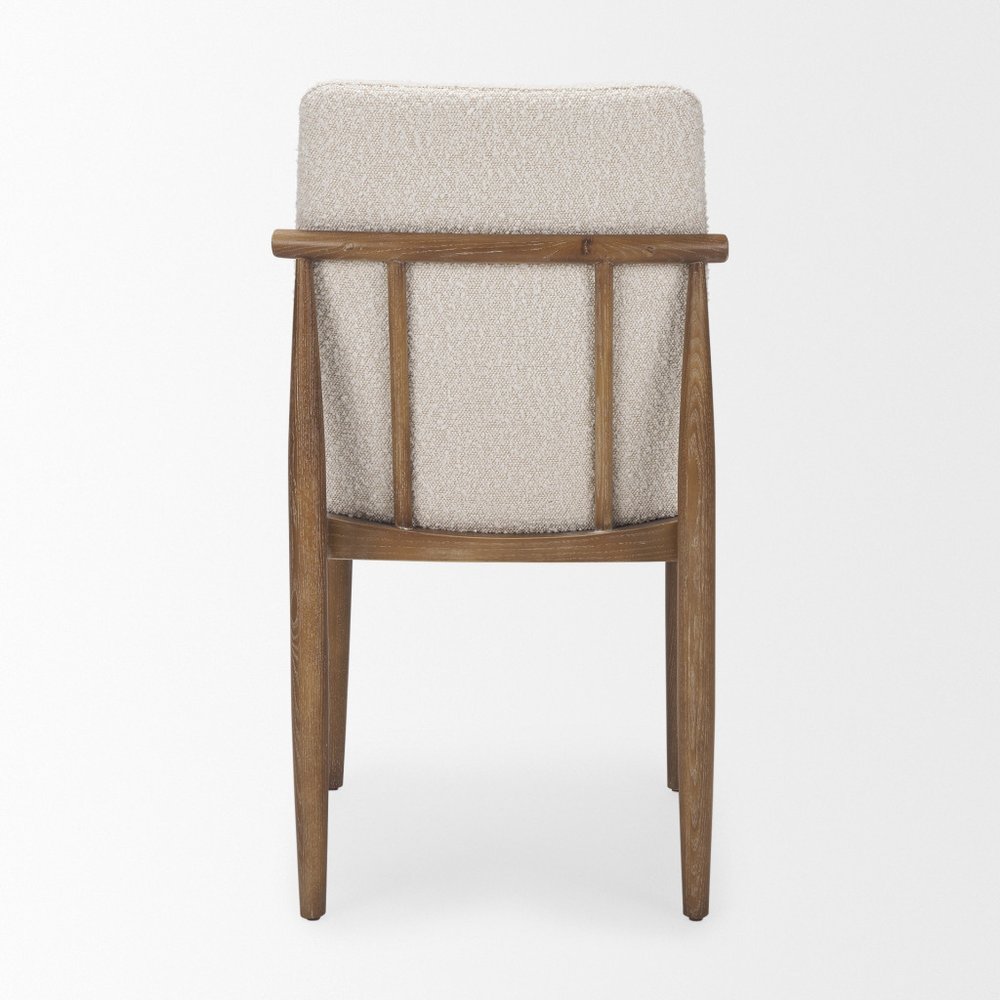 Set of Two Cream And Brown Boucle And Solid Wood Dining Side Chairs — view 4