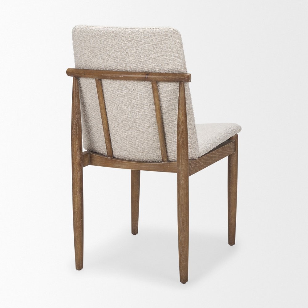 Set of Two Cream And Brown Boucle And Solid Wood Dining Side Chairs HomeRoots