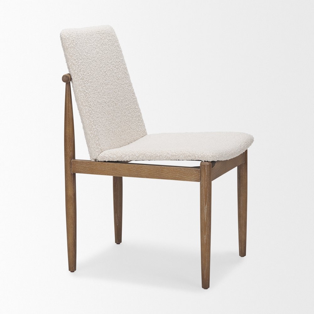 Set of Two Cream And Brown Boucle And Solid Wood Dining Side Chairs HomeRoots