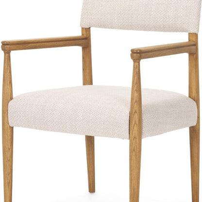 Cream And Brown Fabric And Solid Wood Open Back Dining Arm Chair HomeRoots