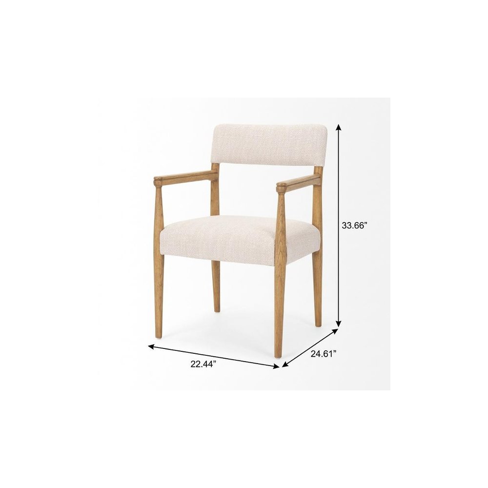 Cream And Brown Fabric And Solid Wood Open Back Dining Arm Chair — view 10