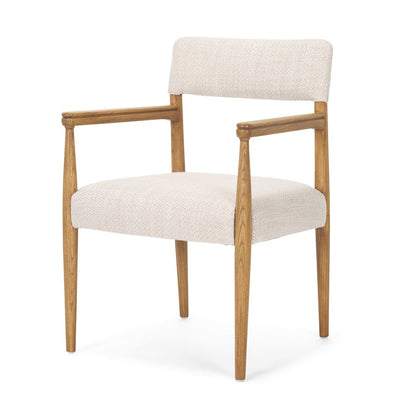 Cream And Brown Fabric And Solid Wood Open Back Dining Arm Chair HomeRoots