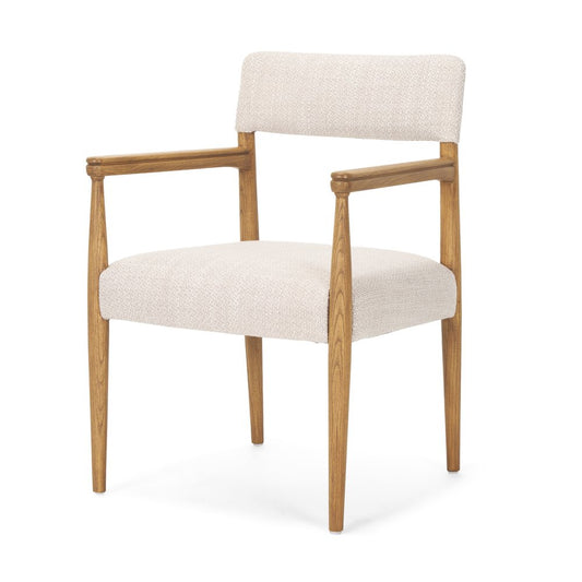 Cream And Brown Fabric And Solid Wood Open Back Dining Arm Chair HomeRoots