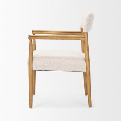 Cream And Brown Fabric And Solid Wood Open Back Dining Arm Chair HomeRoots