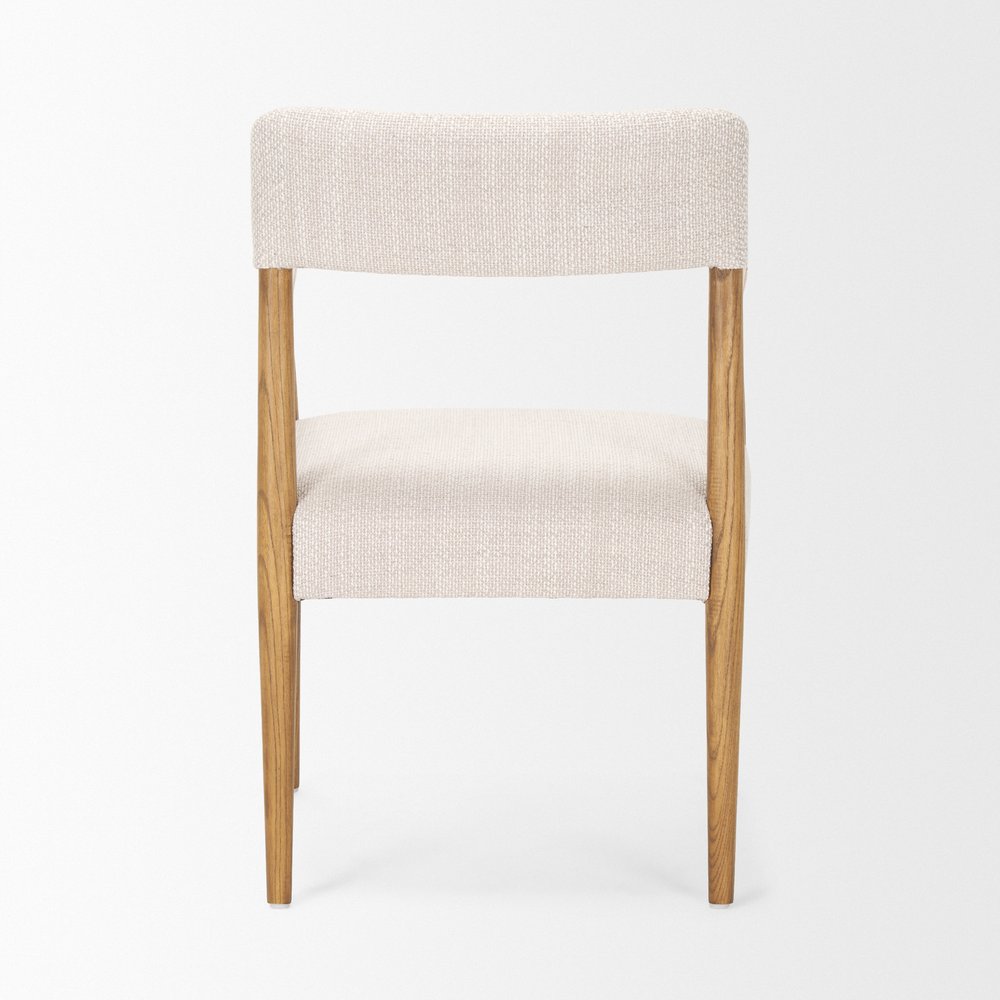 Cream And Brown Fabric And Solid Wood Open Back Dining Arm Chair HomeRoots