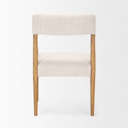 Cream And Brown Fabric And Solid Wood Open Back Dining Arm Chair HomeRoots