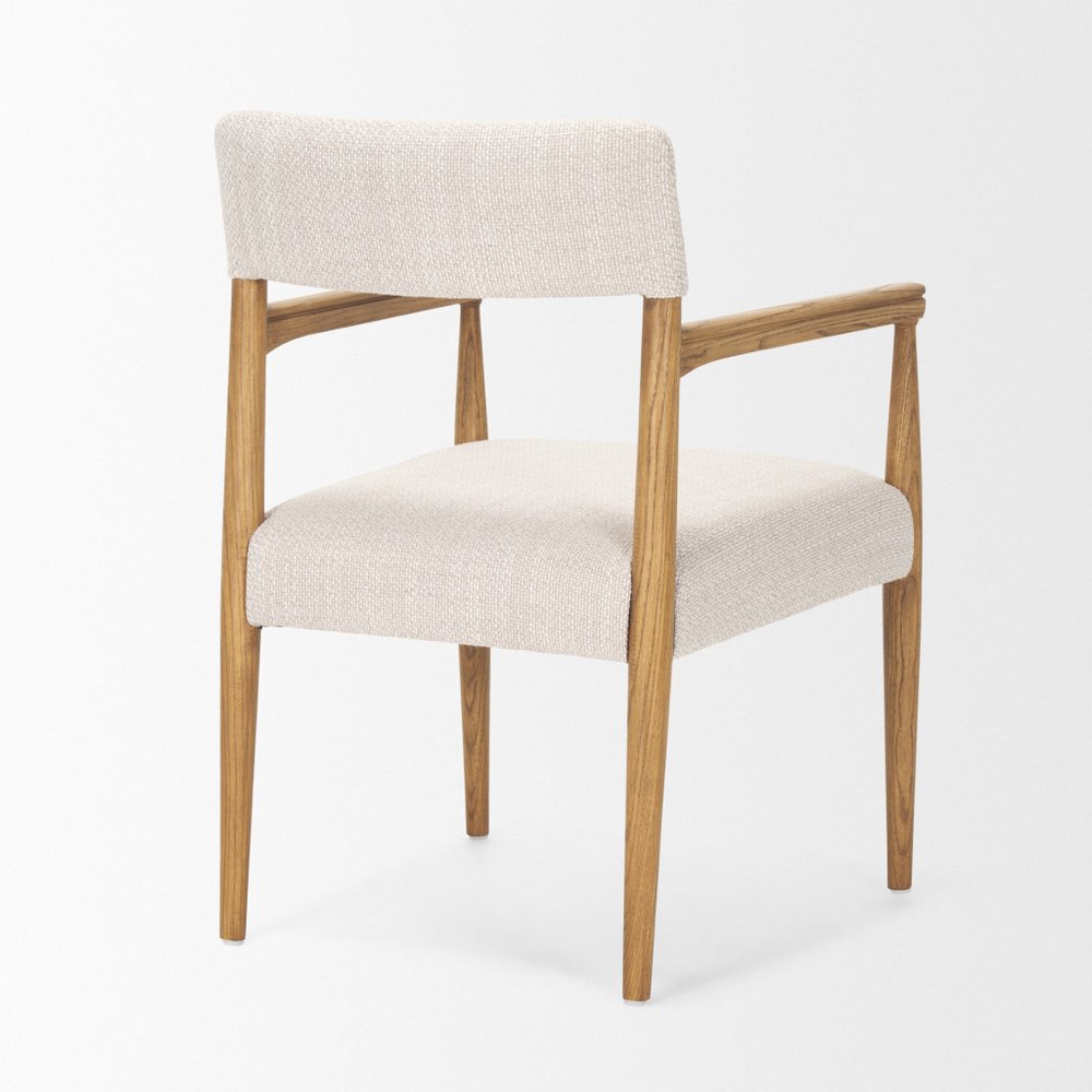 Cream And Brown Fabric And Solid Wood Open Back Dining Arm Chair — view 5