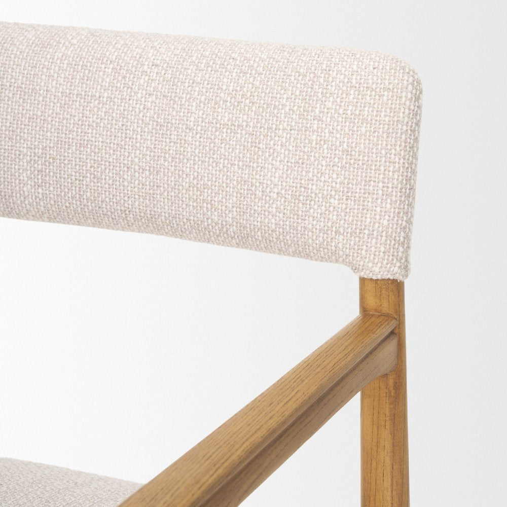 Cream And Brown Fabric And Solid Wood Open Back Dining Arm Chair HomeRoots