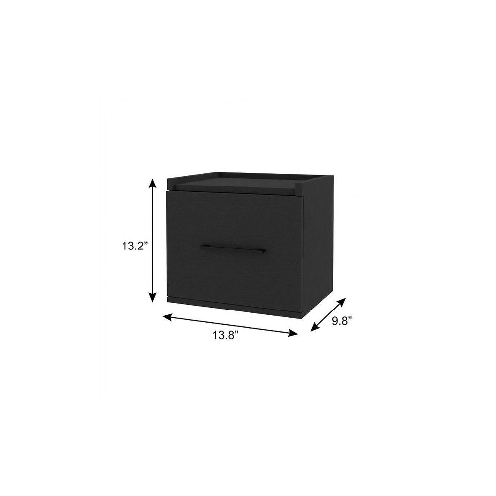 14" Black Wood One Drawer Floating Nightstand — view 5