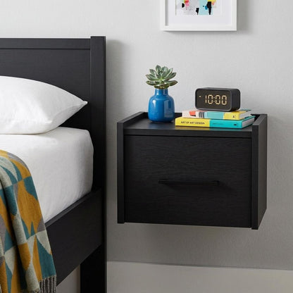 14" Black Wood One Drawer Floating Nightstand HomeRoots