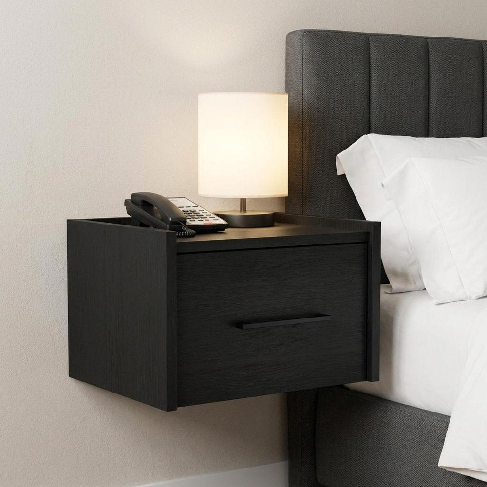 14" Black Wood One Drawer Floating Nightstand — view 7
