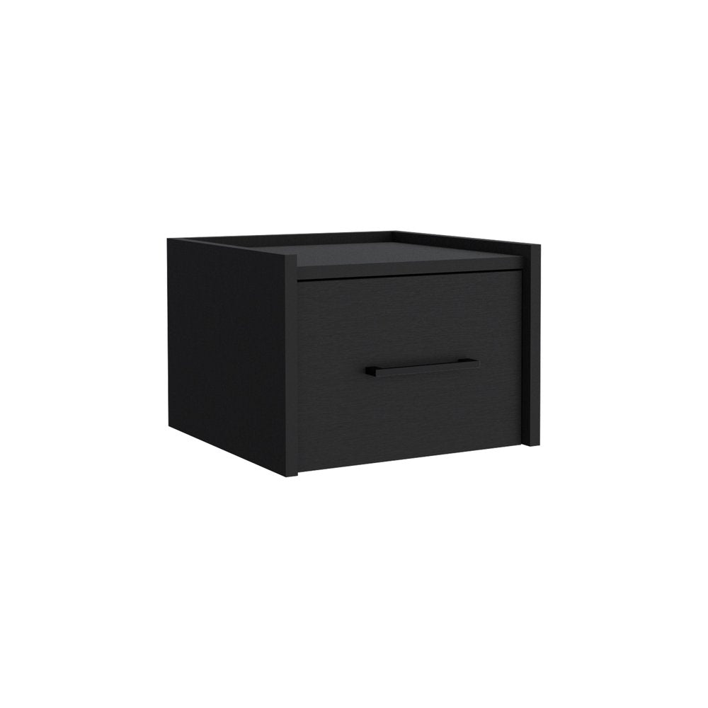 14" Black Wood One Drawer Floating Nightstand — view 1