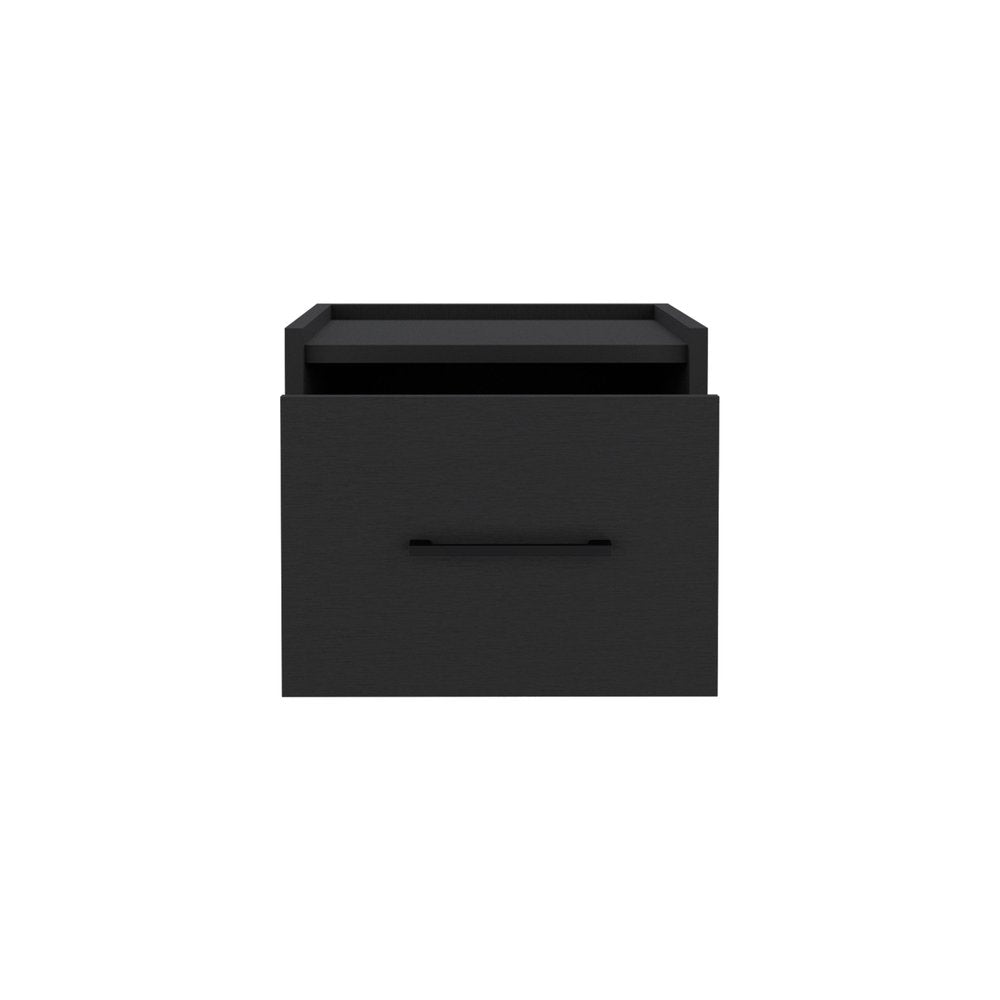 14" Black Wood One Drawer Floating Nightstand — view 2