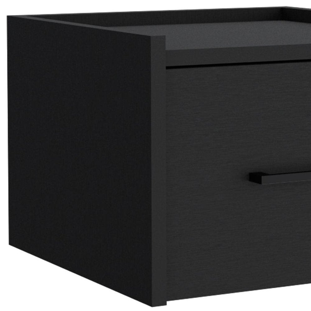 14" Black Wood One Drawer Floating Nightstand — view 3