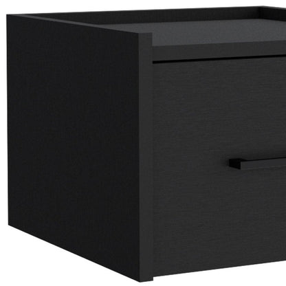 14" Black Wood One Drawer Floating Nightstand