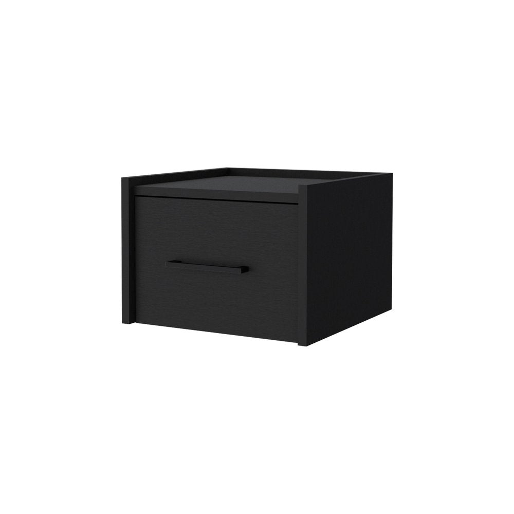 14" Black Wood One Drawer Floating Nightstand — view 4