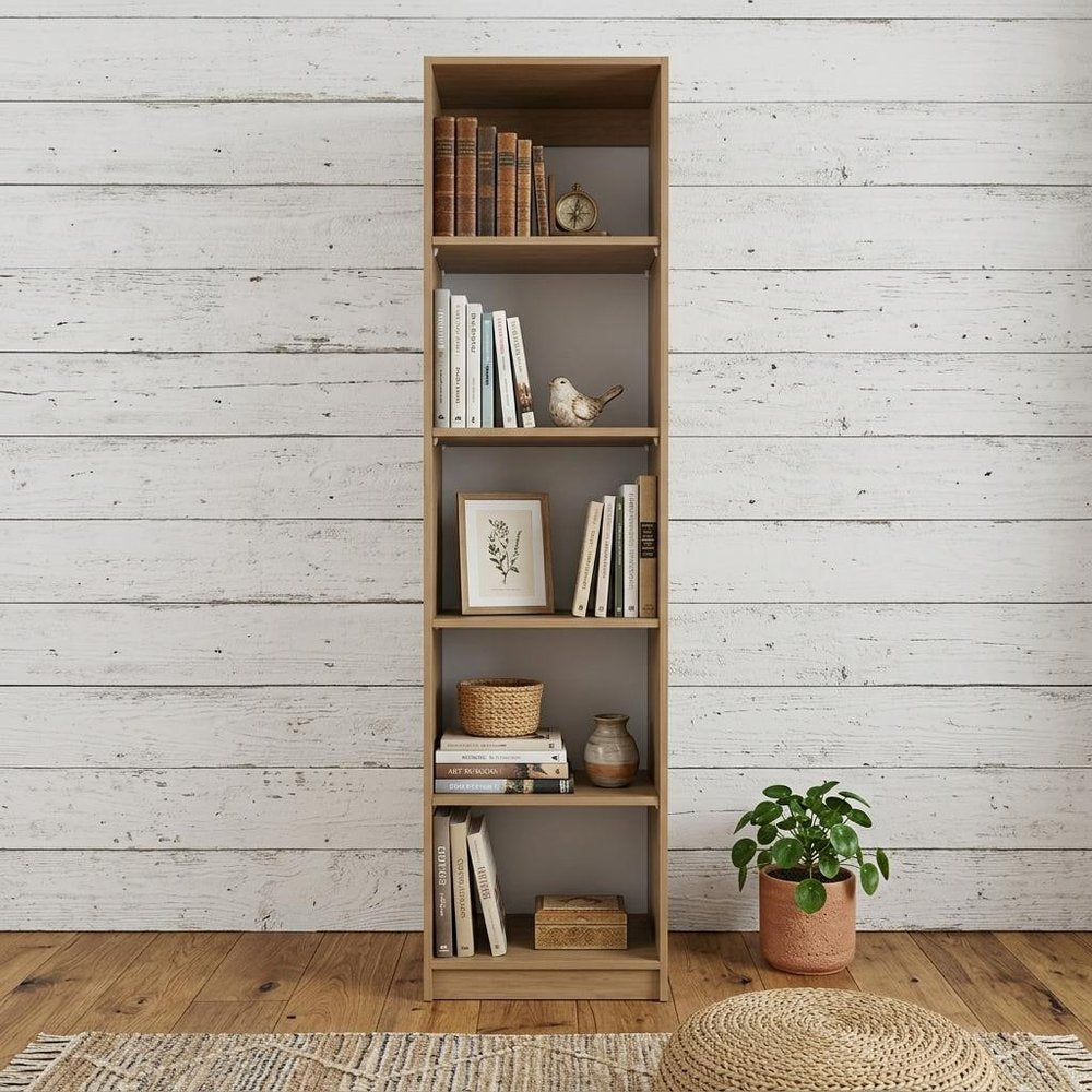 71" Natural Wood Five Tier Bookcase HomeRoots