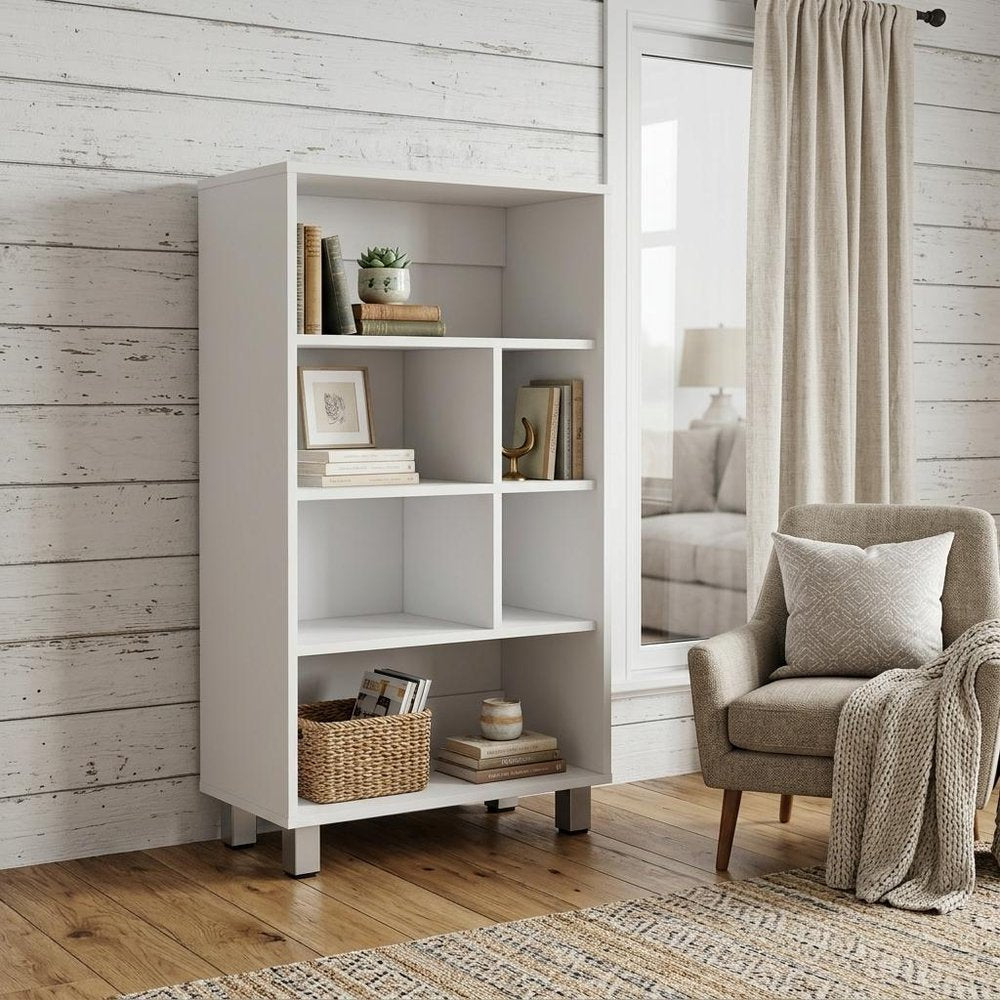 41" White Wood Six Tier Bookcase HomeRoots