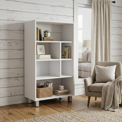 41" White Wood Six Tier Bookcase HomeRoots