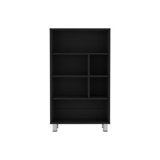 41" Black Wood Six Tier Bookcase