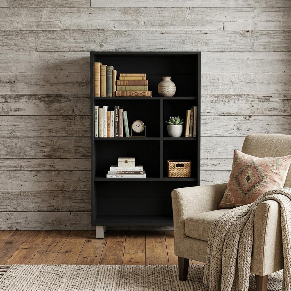 41" Black Wood Six Tier Bookcase — view 3
