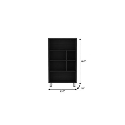 41" Black Wood Six Tier Bookcase