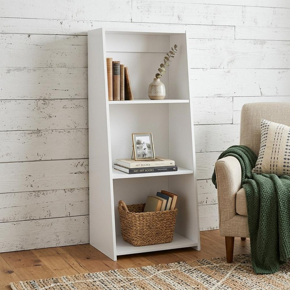 47" White Wood Three Tier Bookcase — view 6